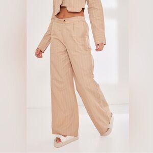 PrettyLittleThings Stone Poplin Pinstripe Tailored Wide Leg Pants- Size 6